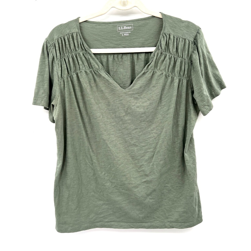 LL Bean Sage Green cabincore gorpcore granola girl short sleeve t-shirt top L